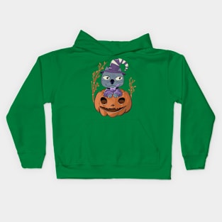 Creepy cat in pumpkin Kids Hoodie